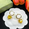 Ontwerpers Hart Drop oorbellen Luxe merkbrief G Crystal Dange Charm 18K Gold Ploated Stud -oorringen voor vrouwen Bruiloft Juwelen Accessoires Huwelijksfeestje Gift