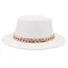 Beret Classic Solid Color Golden Acrylkette Frauen Fedora Hüte Gentleman Jazz Männer Retro Lady flach breit großes Krempe Round Top Hut