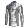 Camicie casual maschile 2024 Nightclub Glossy Metallic Glossy Party Shiny Vintage Vintage Costume Stampe Fashion Esegui uomini di abbigliamento