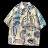 Men's Casual Shirts Hawaiian graffiti floral shirt high end jacket summer Hong Kong style Cuban collared shirts same for men and women 240416