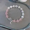 Link armbanden opaal kristal zirkon maan elastische armband voor vrouwen 2024 Koreaanse mode armbanden charme roze sieraden bruiloft meisje