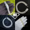 Heren hiphop ketting aangepaste naamplaat Sterling 925 zilver 15 mm 3 rijen ronde gesneden ijsje uit Moissanite Cubaanse link