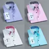 Longue manche à manches pour hommes chemises non fer double couche formelle formelle fit bourse camisa fashion blanche bleu chemises sociales 240112 s