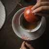 Teaware set alun röd handmålad persimmon täcker tekopp retro keramisk te skål inte inställd