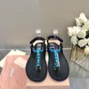 2024 New miui Rhinestone crystal Sandals knot Flat Round Toe Flip Flops Women's Luxury Designer Crystal Flat Sandals 35-41