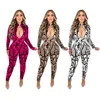 Designer Spring Jumpsuits kvinnor långärmad bodycon rompers casual tryckning mager overalls dragkedja tryckta leggings grossistkläder 10967