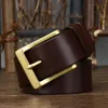 3.8CM Top Quality Cow Skin Genuine Leather Belt Men's Retro Brass Copper Buckle Strap Cowhide Accessories Casual Belts for Men 240410