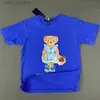 T-shirts Ny RL Casual Pure Cotton Cherry Basket Little Bear Boys T-shirt Girls T-shirt Barnen Rund halsstil T240416