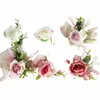 Meldel Hochzeit Corsages und Boutnieres Seidenrosen Rote Brautjungfern Corsage Armband Hochzeitsbräutigam Boutniere Butthole FR Q9U9#