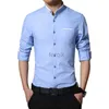 Erkekler Sıradan Gömlekler 2023 Yeni Marka Erkek Gömlek Uzun Kollu Bantlı Yakalı Kolay Bakım Yakasız İnce Fit Elbise Erkekler İş 24416