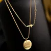 Pendant Necklaces Whole Bulk Stainless Steel Double Round Coin Necklace For Women Cross Clavicle Chain Jewlery245j