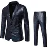 Fashionabla Mens Sequin Stamping Suit Disco Cosplay Party Stage Nightclub Shiny and Cool Performance Suit Set Size-3XL 240407