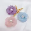 Decorative Flowers 10PCS/Lot 5CM Organza Chiffon Fabric Pearl Center Artificial For Wedding Dress Hats Decoration DIY Sewing Applique