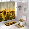 Tende per doccia girasole set tende floreali set rustico solare blu cielo bianco nuvola di nuvola di bagno morbido tappeto tappeto da bagno copertura