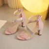 Sandals Ladies Shoes On Sale High Heel Women'S Rhinestone Suede Wide Strip Back Zipper Women Comfortable Dressy