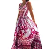 Pista de verão jamerária vermelha porcelana branca estampa floral longa maxi praia vestidos mulheres tiras de verão 240410