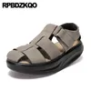 Scarpe casual Fisherman sandali di grandi dimensioni piatti gladiatori romani a forme piatte di mucca muffin spessa 42 dito di punta vera donne swing nubuuck