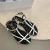 Sandaler Fashion Women Flat Low Heels Black White Red 2024 Ankomster Casual Mules Shoes Ankel Strap Elegant Party 39