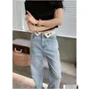 Damen -Jeans -Designer hoher taillierter dünn mit weißem Reversbuchstaben und gerade Länge Denimhose Drop -Lieferkleidung Clothin Otdez