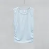 Womens lu Yoga T-shirt Summer Top Womens Ribbed Round CollarSleeveless All it takes Elastic Drawstring Sports Fitness Solid Color