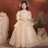 Vestidos de niña Vestido de princesa de manga larga Host floral Floral Champagne Color Nicho de moda Cumpleaños para piano para niños