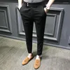 Men's Pants Fashion Slim Fit Comfortable Ankle Length Suit Casual Elastic Soild Small Foot Nine Point Commuting Wear