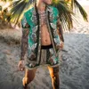 Mode tracksuits heren afdrukken shirt met korte mouwen sets losse pak zomer hawaii outfits tweedelige top en shorts strandpak