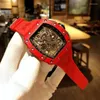 Montre-bracelettes Luxury Men de luxe Automatique mécanique Watch Carbon Fibre Red Black Rubber Sport Watches