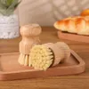 Brosse en bois rond manche à vaisselle maison ménage sisal palmier bambou de cuisine tâches de cuisine brosses de nettoyage