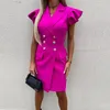 Festklänningar Summer Office Fashion Commute Ladies Suit Dress Case Solid Color Ruffled Short Hidees Slim Elegant Lapel Women