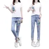 Magliette da donna camicia da due pezzi set di t-shirt estate perle ricami a maniche corte buco jeans femminile chic scio