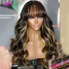 180 200 densité Brésilien Brésilien Wave Fringe Simulaiton Human Hair Wig With Bangs Aucune Full Lace Front Wigs S