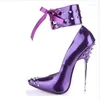 Dress Shoes Plus Size 43 Sexy Metal With Ankle Strap Woman Pumps Rivet Pointy Closed Toe For T Stage Catwalk Spike Ribbon