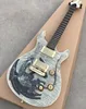 Custom Smith Private Stock Dragon 2000 White Grey Flame Maple Top Electric Guitar Dragon Abalone Pearl Inlaid Top Wood Body Bi4504463