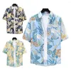 Camisas casuales para hombres Camisa impresa estampado de hoja de estilo tropical con tecnología seca rápida para vacaciones Top mangas cortas Fit