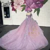 Luxury lilas quinceanera robes en dentelle Bouche de bal robe princesse douce 16 ans pour 15 ans vestidos de anos