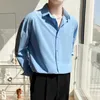 Men's Casual Shirts Autumn Mens Long Sleeve Fashion Korean Baggy No-iron Business Elasticity Lapel Collar Shirt White Light Blue 24416