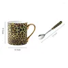 Muggar lyxiga porslin ben porslin leopard kaffekopp med sked elegant te latte mugg unik frukost mjölk juice koppar drycker gåvor