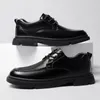 Casual Shoes Man oryginalna skórzana koronka w górę Oxfords Flat Outdoor Fashion Business Moccasins Black