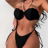 2024 WOBEN Swimwear Split Shell Wrap Lace Pearl Up tres puntos Color sólido Bikini