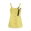 Basic Casual Dresses Womens Yellow Color Sleeveless T Woolen Flower Work Slim Waist Dress Sml Drop Delivery Apparel Clothing Otae9