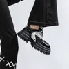 Sapatos casuais estilo punk feminino feminino de vaca genuína plataforma redonda redondo dedo impressão de dedo ladra nas mulheres botas de fundo grossas outono preto