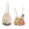 Storage Bags 3 Colors Shopping Portable Mesh Net Bag Reusable Foldable Fruit Vegetable Handbag Long Handle Tote For Grocery