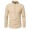 Camisas casuales para hombres 2023 Autumn New Henley Collar Mens Trend de moda europea Camisa a rayas 240416