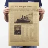 Autocollants muraux York Times Historical Moments Retro Leather Old SPAPER Titanic Shipwreck Bar Home Decoration Affiche