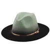 Bérets Gradient Tie Tyded Women Unisexe Panama Wool Felt Fedora Hats Mesdames Wide Brim Party trilby Cowboy Hat Fashion Jazz Cap Gold Belt