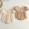 Rompers Summer Cute Baby Girl Clothes Lace Square Collar Romper Cotton Short Sleeve Baby Jumpsuit 0-24m L410