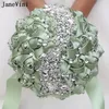 Fleurs de mariage Janevini Green Bridal Fleur Bouquet Satin Roses Crystal Creaded Bride tenant des bouquets ACCESSOIRES DE RUBON