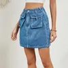 Skirts Women Vintage Retro Denim Skirt Straight High Waisted Washed Frayed Hip Wrapped Elastic Waist Streetwear Mini