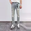 Maschile jeans strappato casual tratto di denim pantaloni high street slim fit hip hop hop jeans streetwear mans pantaloni 240403